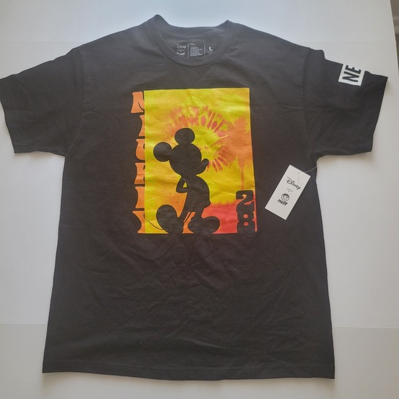 Disney Other - Mickey Mouse Disney Neff Mens Graphic T-Shirt Black Palm Sunset Cotton L Yellow